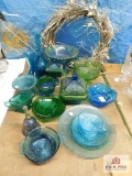 Blue and green glass items