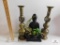 Brass candlesticks & Buddha figurine