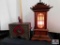 Pagoda lamps, jewelry box w/ elephant decoration