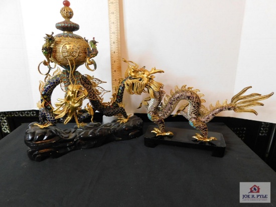 2 Gold decorated dragons