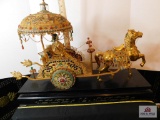 Gold-trimmed oriental carriage w/ lady on carved base