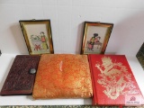 Leather binder, framed Japanese pictures & book of China