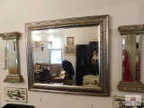 Mirrors, ceramic painted oriental screens & large mirror 31x26