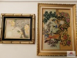 Oriental oil painted framed tile