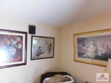 3 Framed pictures, 1 metal under glass w/ Geisha