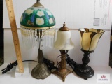 Painted lamp of flower & butterfly and 2 small lamps