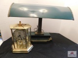 Vintage brass desk lamp & clock