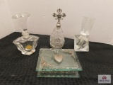 1 Lead crystal perfume & vintage trinket box w/ heart