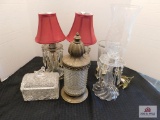 Bird on glass box, vanity candelabra & lamps