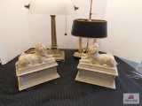 2 Brass desk lamps & lion bookends