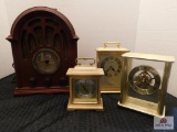 Reproduction radio and 3 brass quartz clocks