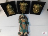 Brass-mounted faces ceramic statue of war lord