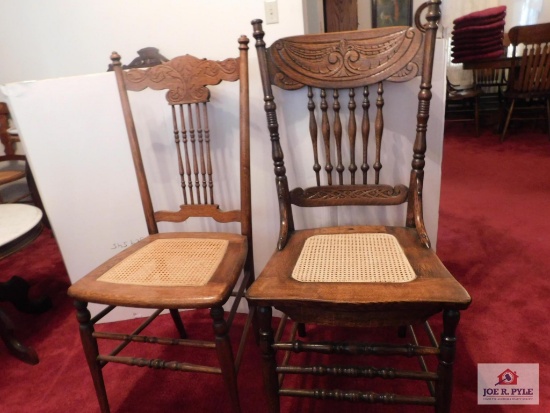 Antique pressed back cane seat chairs
