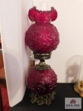 Fenton, double globe ruby, poppy lamp