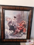 25x21 framed picture children sledding