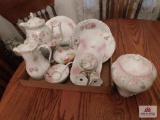 Antique china tea, coffee, salt/pepper, covered tureen