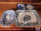 Blue and white wild rosenoval bowl English Malta platter