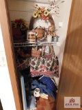 Contents of closets, throws, pillows, baskets