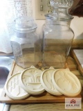 Cutting board, cookie presses and glass jars