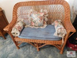 Wicker setee and cushions