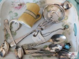 Earrings, bracelets spoons, and pin