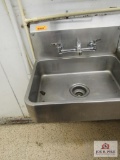stainless steel handwash sink w backsplash 18 inches long, 22 inches wide (must take down)