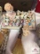 Lot of antique porcelain pin cushion dolls and doll head and Avon lady thimbles