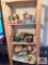 Wood shelf and contents: pottery, graniteware, etc.