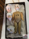 Antique doll with 3 doll heads, 1 marked Germany