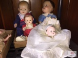 Lot of 4 composition or hard plastic baby body dolls