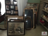 Lot antique and modern pictures and picture frames