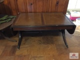 Vintage leather top drop leaf coffee table