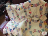 Vintage hand stitched Wedding Ring quilt 84 x 72 some wear