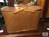 Vintage large picnic basket with wood shelf