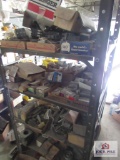 4 ft metal shelf w contents breakers and fuses etc.