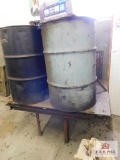 Steel table and top, 50 gallon metal drum