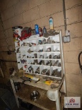 Metal cabinet, table and contents; electrical supplies, breakers, fuses, etc.