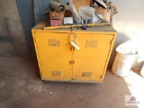 Metal cabinet and contents to include bolts, nuts, plastic wrap, etc.