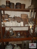 Contents of shelf to include pipe fittings, nuts, bolts, ceramic tile, etc.