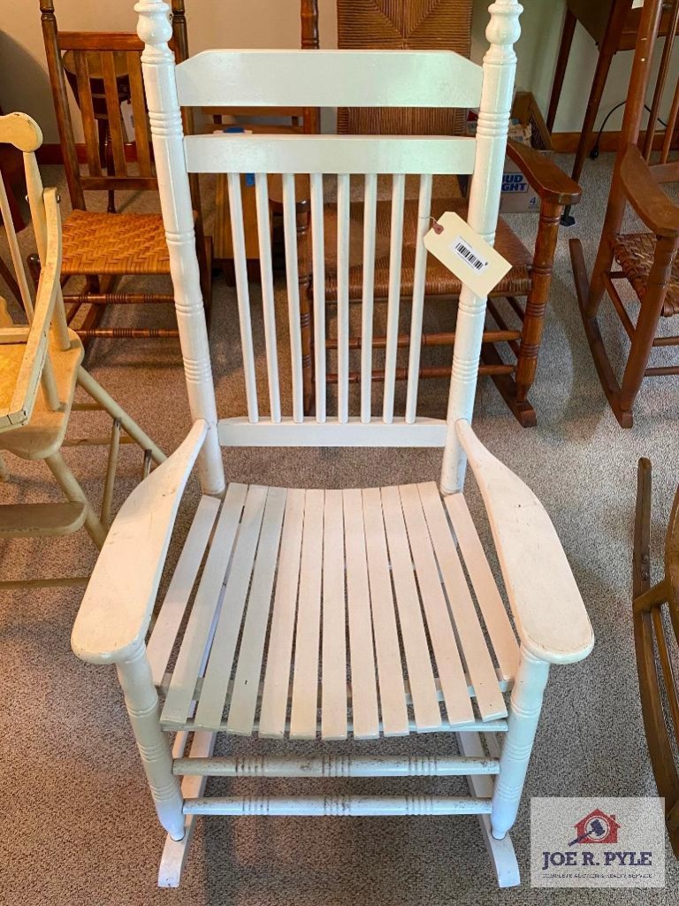cracker barrel painted white rocking chair  online auctions