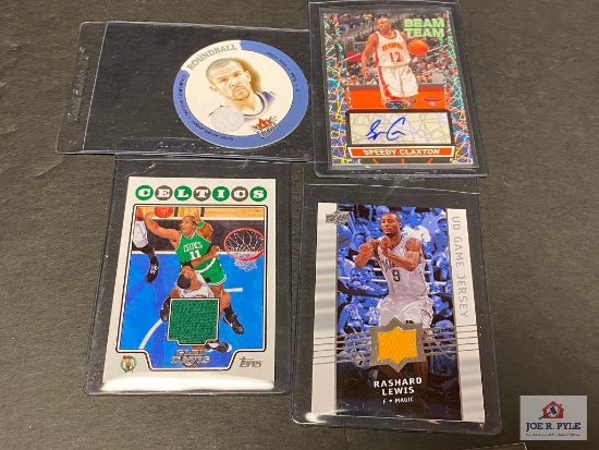 Lot of 4 NBA game worn jersey and autograph insert cards.