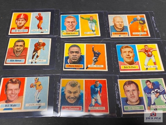 Nine different 1957 Topps Football cards