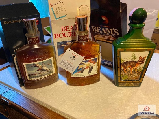 Three vintage Beam liquor decanters