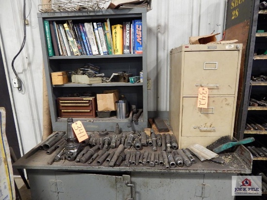 Service manuals, filling cabinet, steel work table w/ shelf