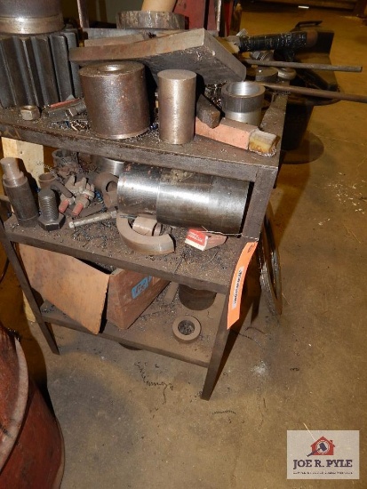 Steel work table w/ contents (gears, bolts, etc.)