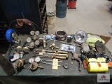 Table w/torches, torch gauges, straps, etc.