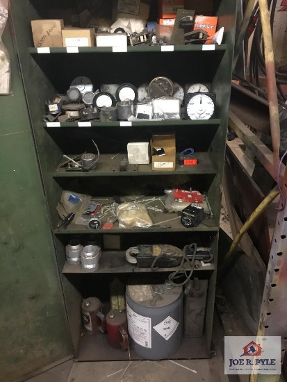 Steel cabinet & contents (amp gauges & electrical supplies)