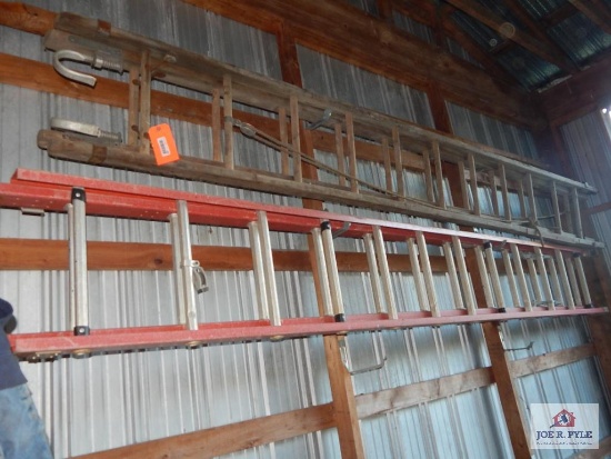 24' Fiberglass ladder & wooden extension ladder