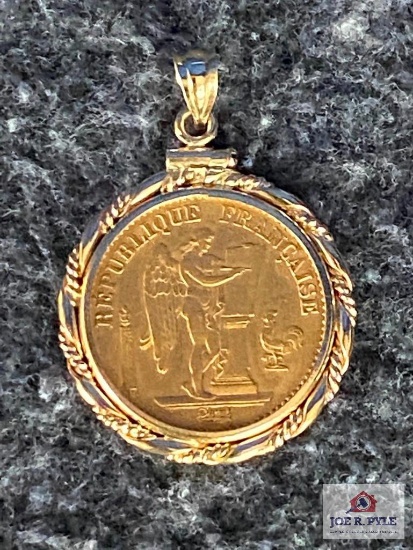 French 20-Francs "Lucky Angel" Gold Coin mounted in pendant