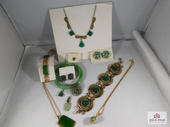 Lot of Costume Jewelry w/ Green Stones